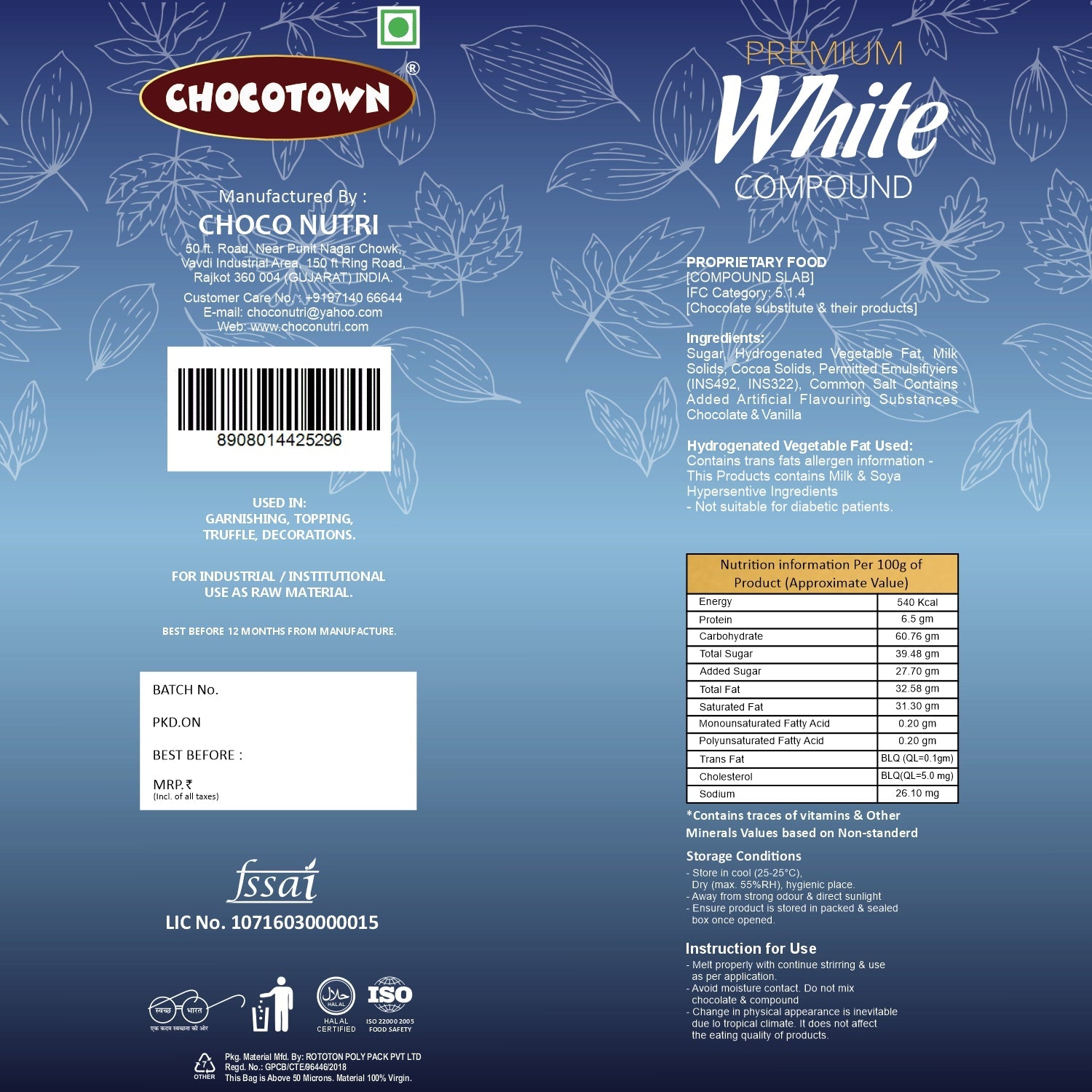 Chocotown Premium White Choco Compound Slab, 500gm Chocotown Premium White Choco Compound Slab, 500gm